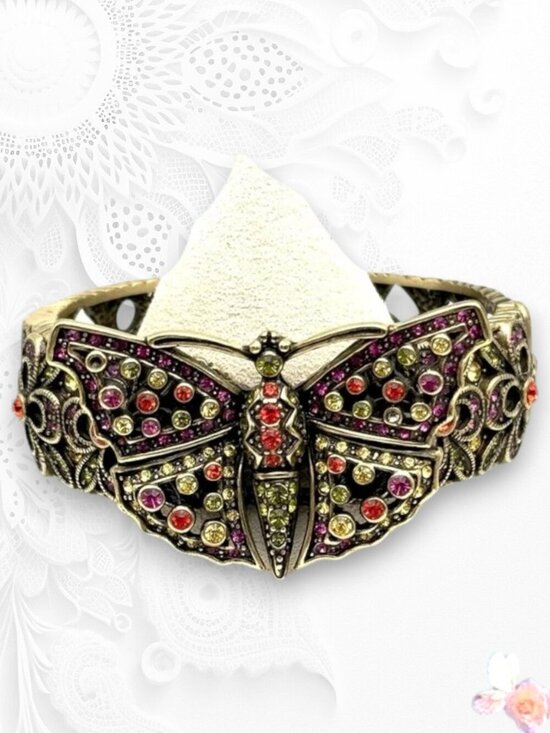 Heidi Daus Jewelry - Heidi Daus Butterfly Crystal Hinged Cuff Bracelet Statement Gold Multicolor